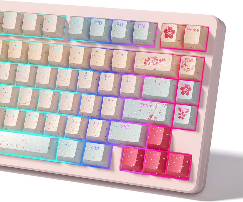 Womier Japanese Cute Keycaps - PBT Keyboard Keycaps Custom Shine Through Backlit 60 65 75 100 Percent, Dye Sublimation Cherry Profile Doubleshot Pink Key Cap for Mechanical Keyboards - Image 1